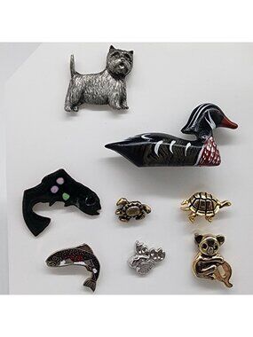 Animal Nature Themed Pin Brooch Yorkshire Dog Fish Panda Turtle Duck